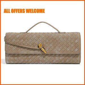 Woven Suede Leather Evening Clutch Crossbody Shoulder Bag Purse